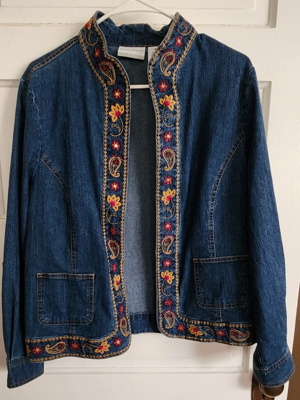 Womans Alfred Dunner Denim Jacket with Floral Embroidered Trim - Blue - Picture 1 of 7